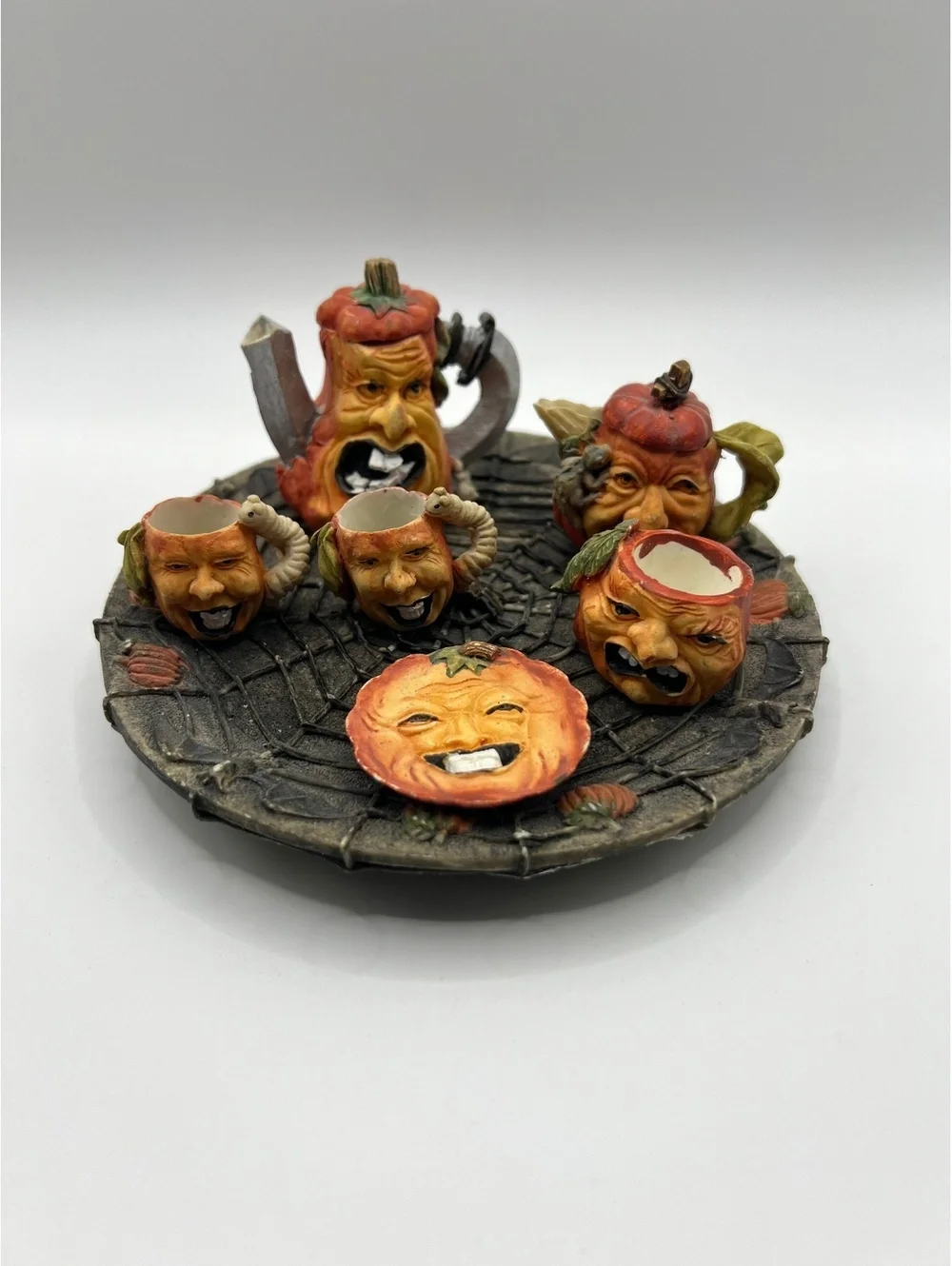 Vintage miniature pumpkin Halloween Fall tea set